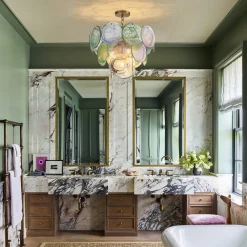 Art Deco Green Iridescent Swirl Glass Tiered Chandelier