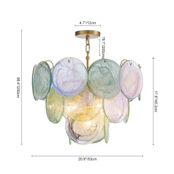 Art Deco Green Iridescent Swirl Glass Tiered Chandelier
