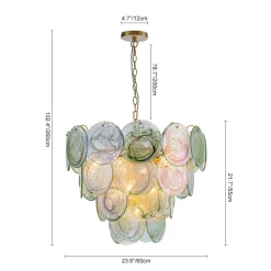 Art Deco Green Iridescent Swirl Glass Tiered Chandelier