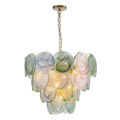 Art Deco Green Iridescent Swirl Glass Tiered Chandelier