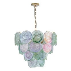 Art Deco Green Iridescent Swirl Glass Tiered Chandelier