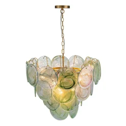 Art Deco Green Iridescent Swirl Glass Tiered Chandelier