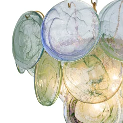 Art Deco Green Iridescent Swirl Glass Tiered Chandelier