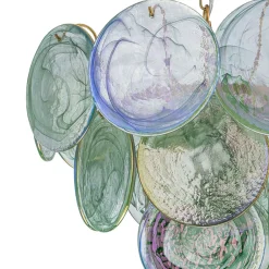 Art Deco Green Iridescent Swirl Glass Tiered Chandelier