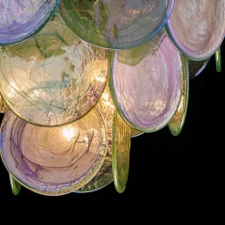 Art Deco Green Iridescent Swirl Glass Tiered Chandelier