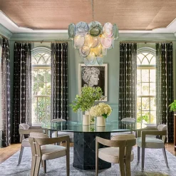 Art Deco Green Iridescent Swirl Glass Tiered Chandelier
