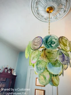 Art Deco Green Iridescent Swirl Glass Tiered Chandelier