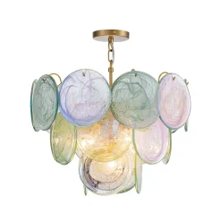 Art Deco Green Iridescent Swirl Glass Tiered Chandelier
