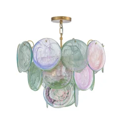 Art Deco Green Iridescent Swirl Glass Tiered Chandelier