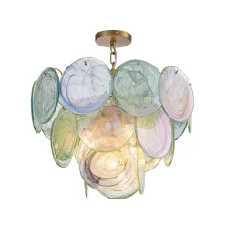 Art Deco Green Iridescent Swirl Glass Tiered Chandelier