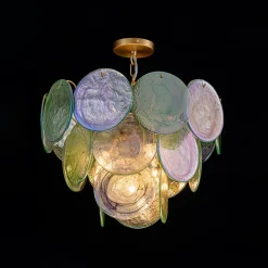 Art Deco Green Iridescent Swirl Glass Tiered Chandelier