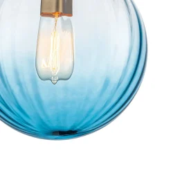 Art Deco 1-Light Blue Ribbed Glass Globe Semi Flush Mount