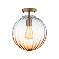 Art Deco 1-Light Blue Ribbed Glass Globe Semi Flush Mount