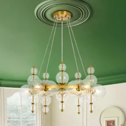 Art Deco 10-Light Glass Globe Bubble Circle Chandelier