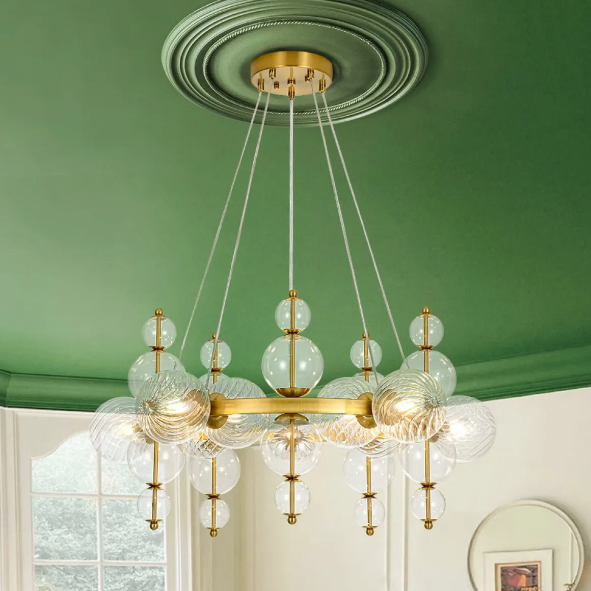 Art Deco 10-Light Glass Globe Bubble Circle Chandelier