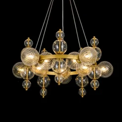 Art Deco 10-Light Glass Globe Bubble Circle Chandelier