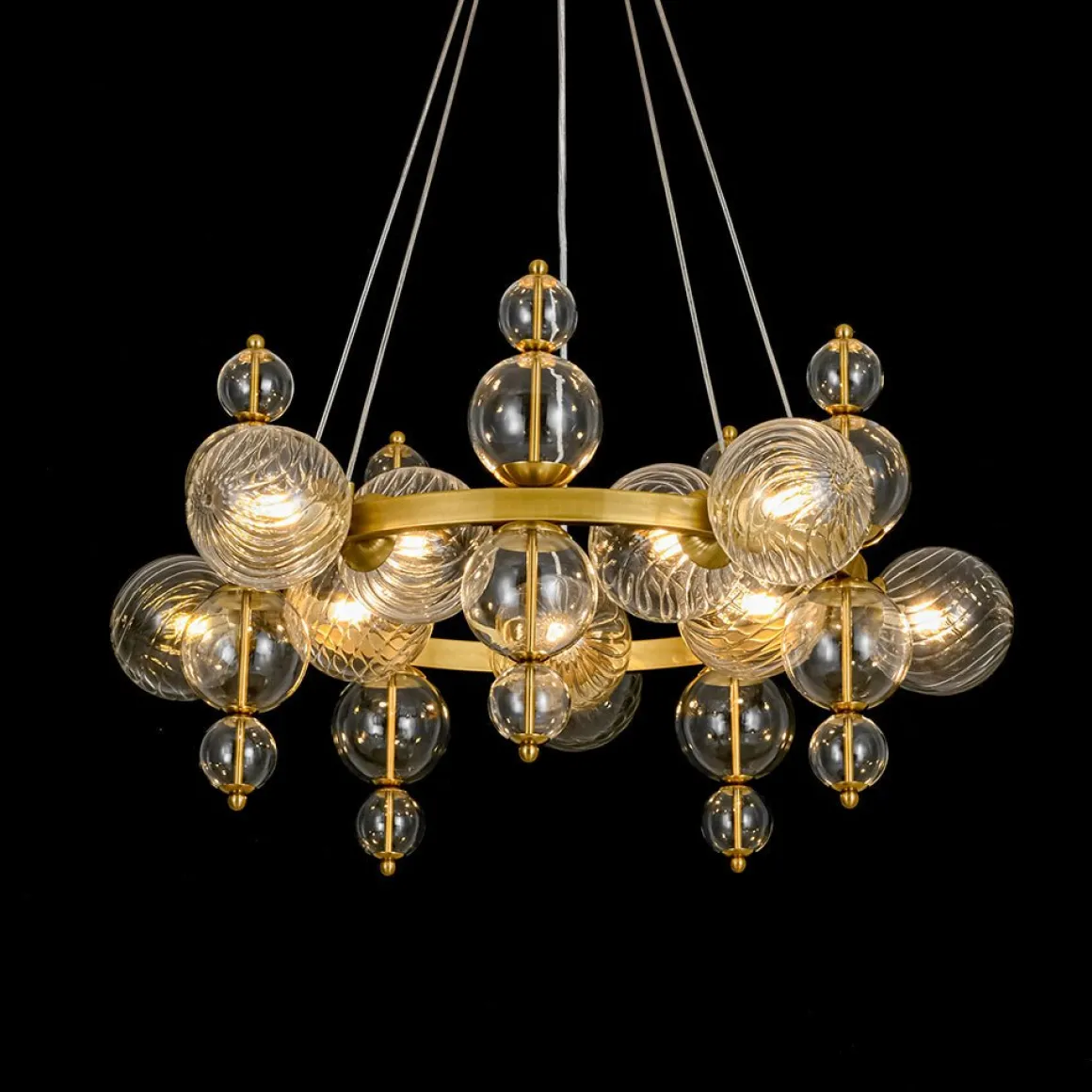 Art Deco 10-Light Glass Globe Bubble Circle Chandelier