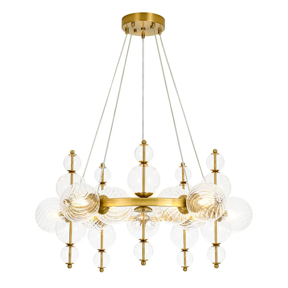 Art Deco 10-Light Glass Globe Bubble Circle Chandelier
