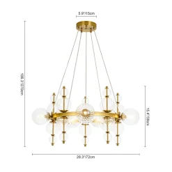 Art Deco 10-Light Glass Globe Bubble Circle Chandelier