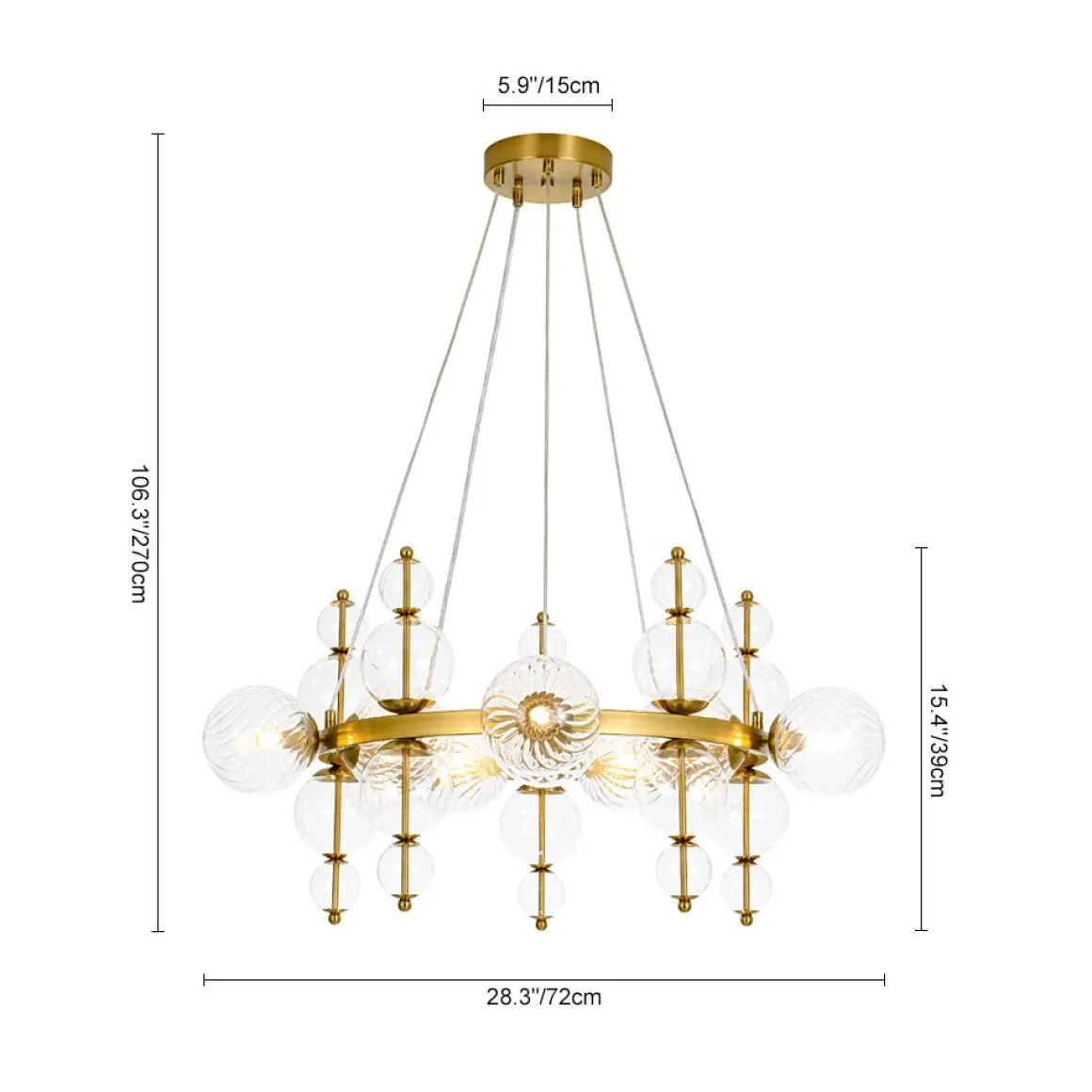 Art Deco 10-Light Glass Globe Bubble Circle Chandelier