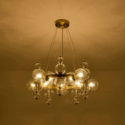 Art Deco 10-Light Glass Globe Bubble Circle Chandelier
