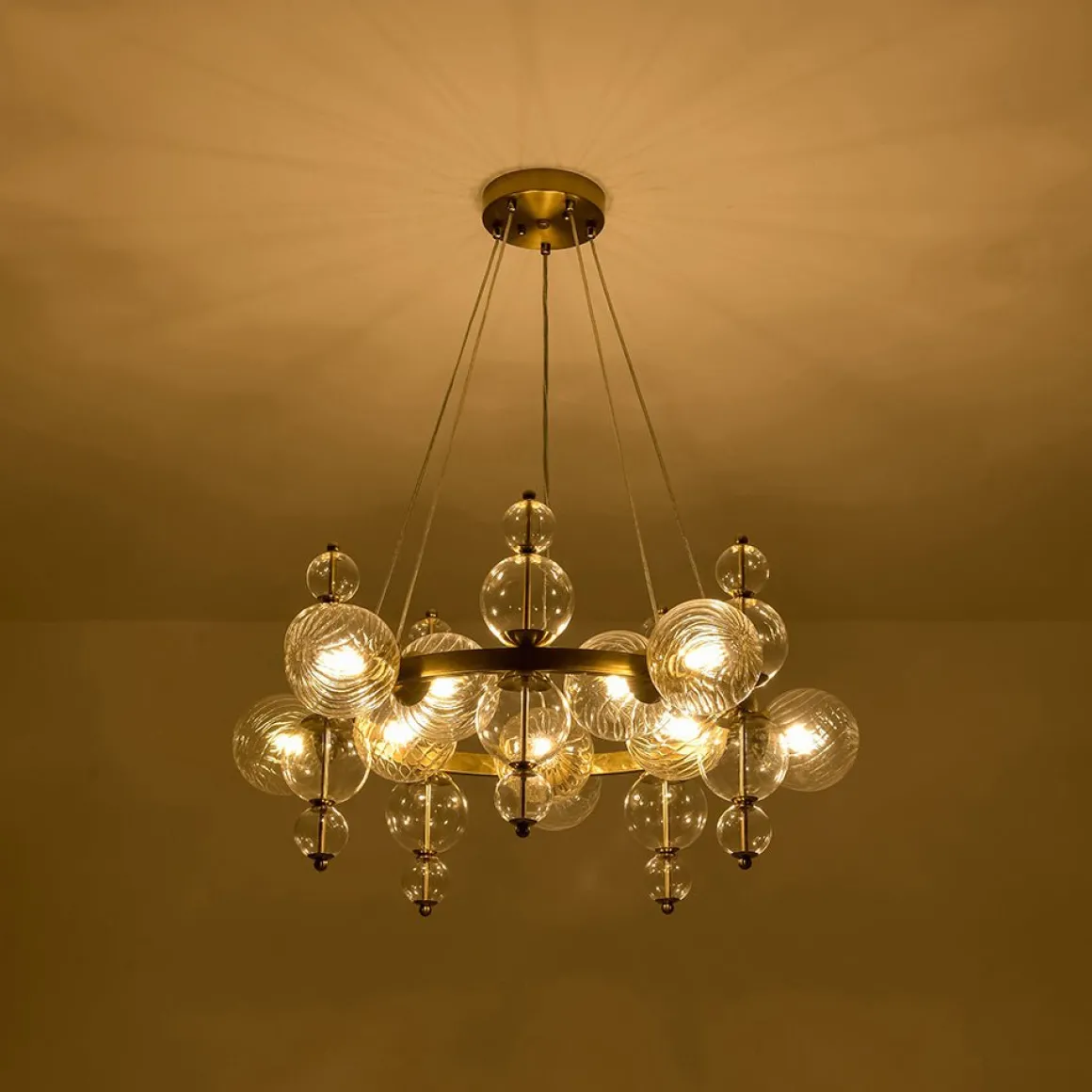 Art Deco 10-Light Glass Globe Bubble Circle Chandelier
