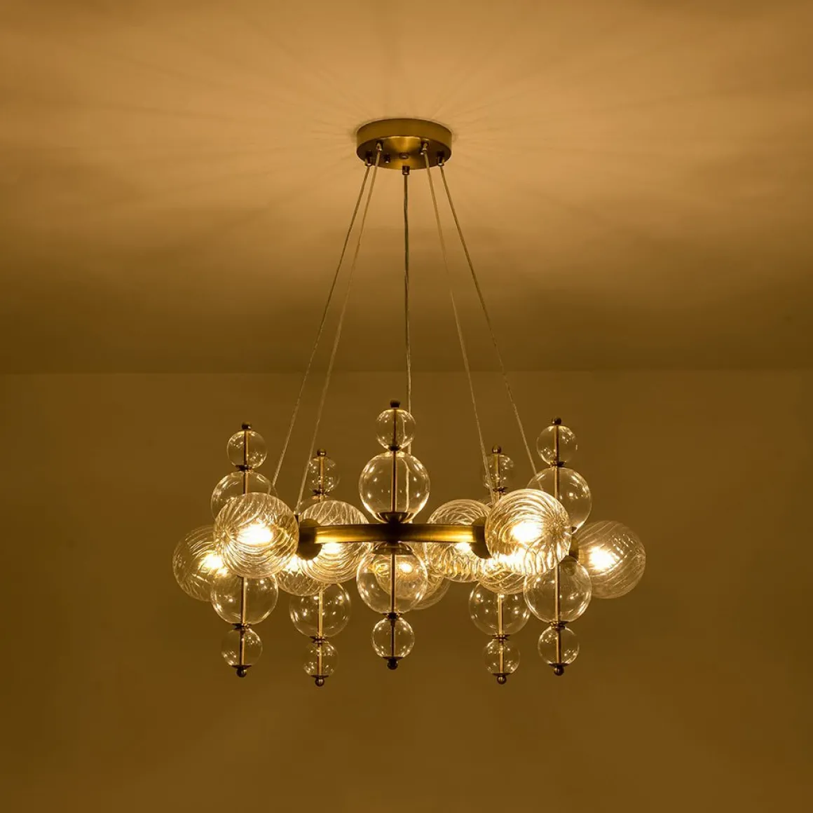 Art Deco 10-Light Glass Globe Bubble Circle Chandelier