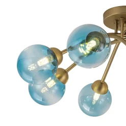 Art Deco 8-Light Sputnik Blue Glass Bubble Semi Flush Mount