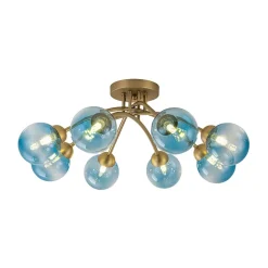 Art Deco 8-Light Sputnik Blue Glass Bubble Semi Flush Mount