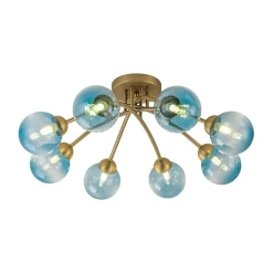 Art Deco 8-Light Sputnik Blue Glass Bubble Semi Flush Mount