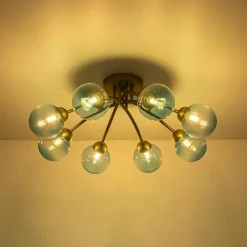 Art Deco 8-Light Sputnik Blue Glass Bubble Semi Flush Mount