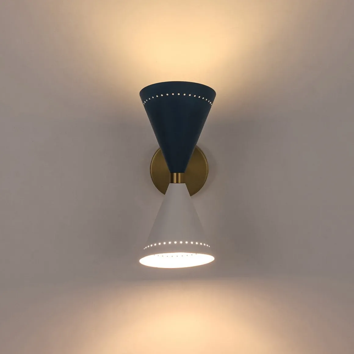Art Deco 2-Light Up Down Dual Cone Wall Sconce