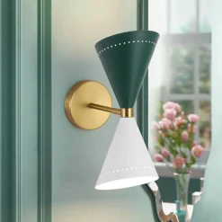 Art Deco 2-Light Up Down Dual Cone Wall Sconce