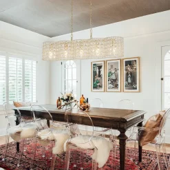 Art Deco Luxury Brass Crystal Linear Cage Island Chandelier