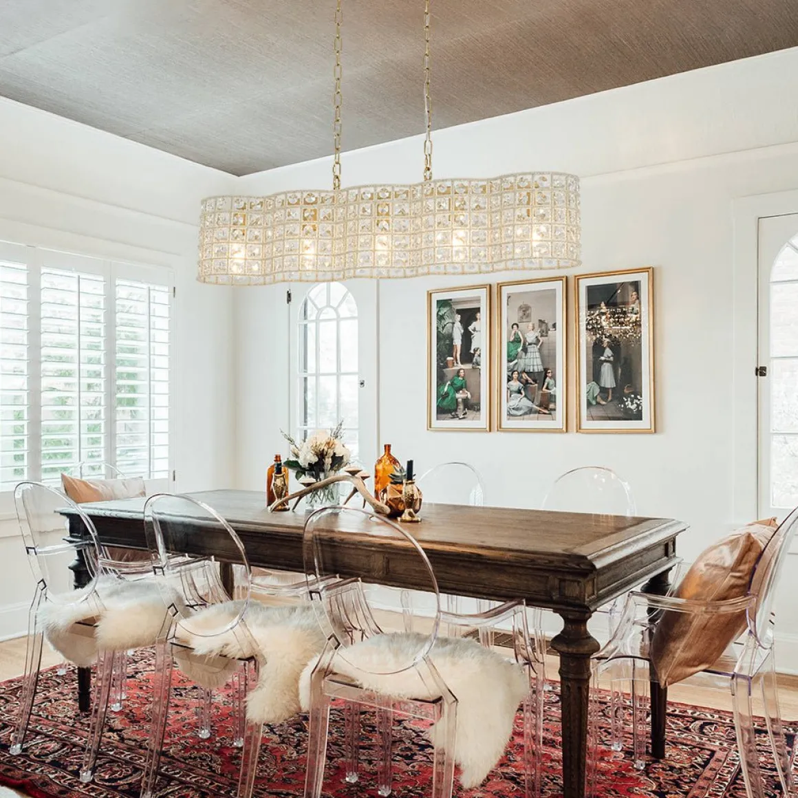 Art Deco Luxury Brass Crystal Linear Cage Island Chandelier