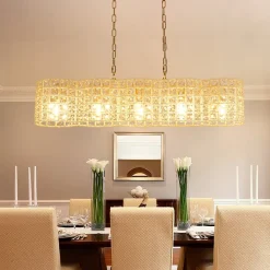 Art Deco Luxury Brass Crystal Linear Cage Island Chandelier