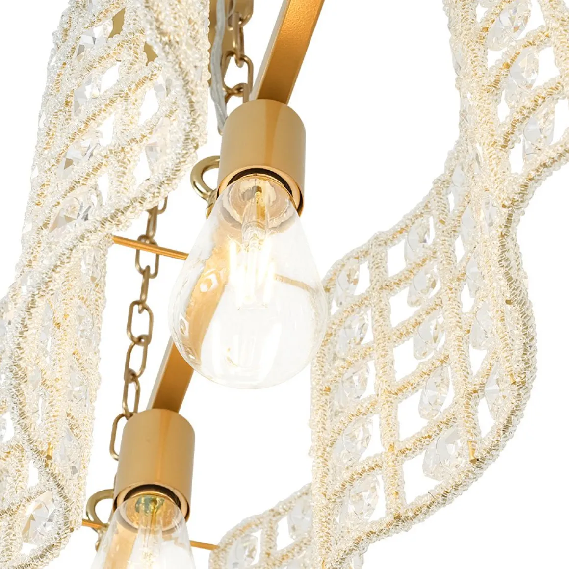 Art Deco Luxury Brass Crystal Linear Cage Island Chandelier