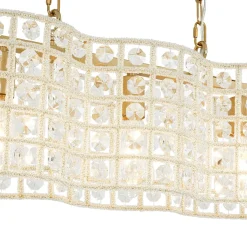 Art Deco Luxury Brass Crystal Linear Cage Island Chandelier