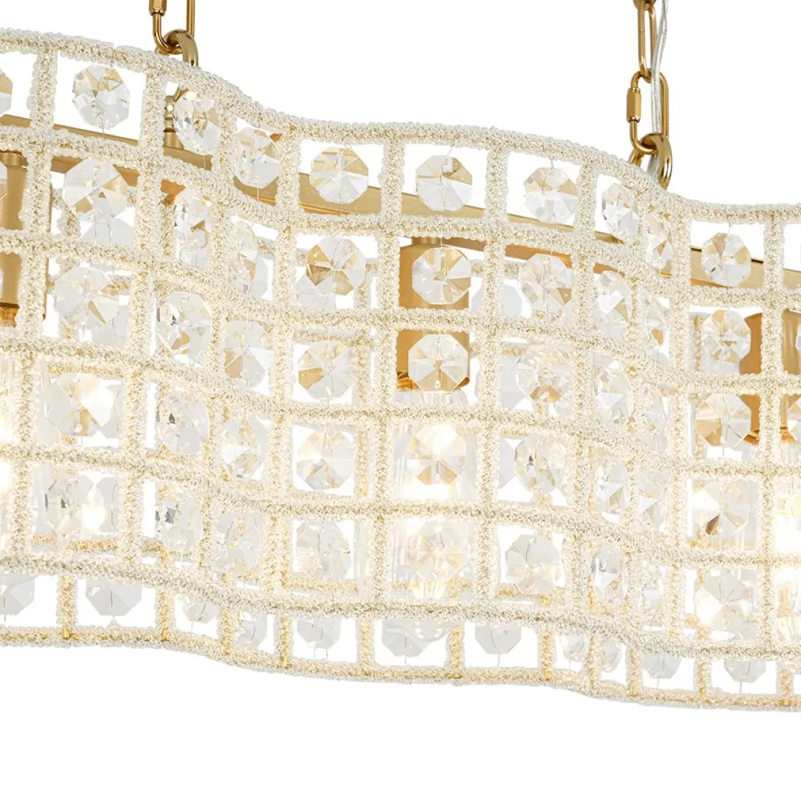 Art Deco Luxury Brass Crystal Linear Cage Island Chandelier