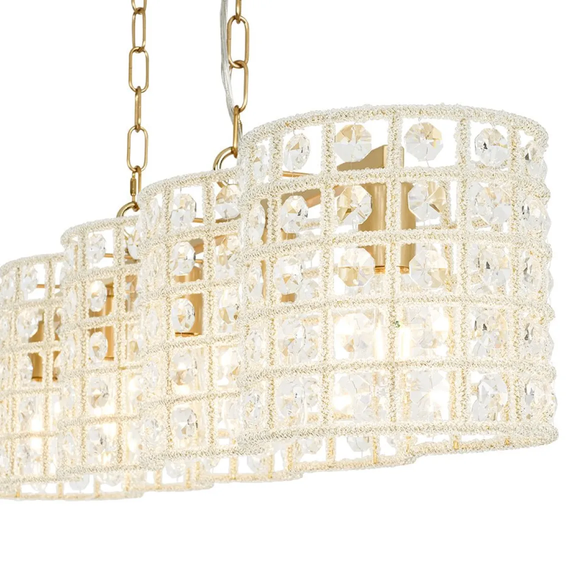 Art Deco Luxury Brass Crystal Linear Cage Island Chandelier