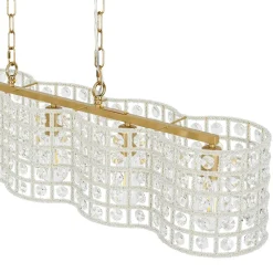 Art Deco Luxury Brass Crystal Linear Cage Island Chandelier