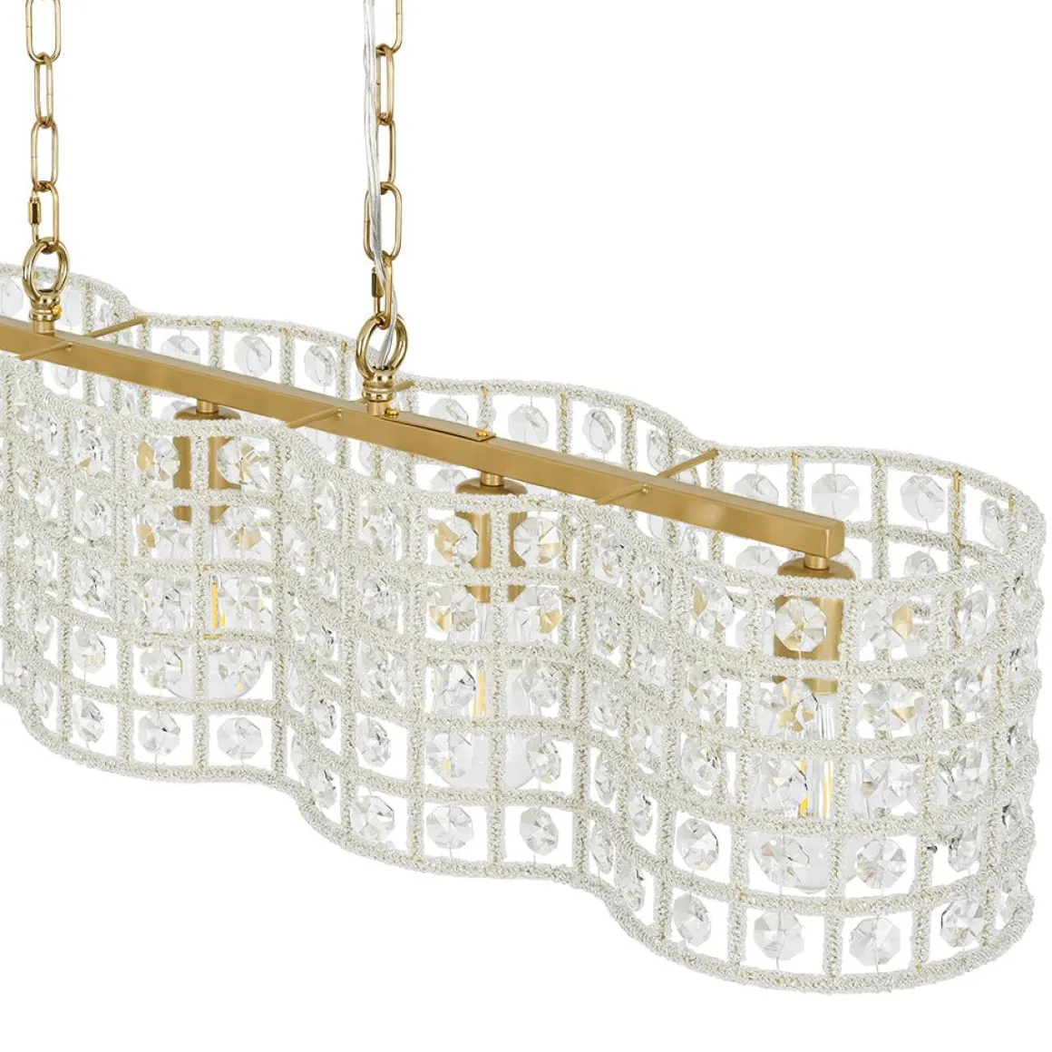 Art Deco Luxury Brass Crystal Linear Cage Island Chandelier