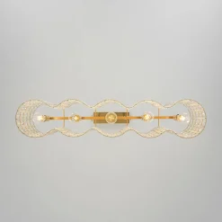 Art Deco Luxury Brass Crystal Linear Cage Island Chandelier