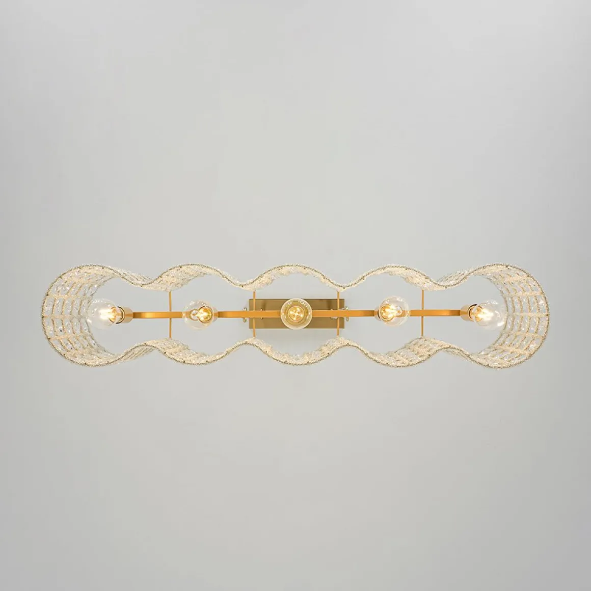 Art Deco Luxury Brass Crystal Linear Cage Island Chandelier