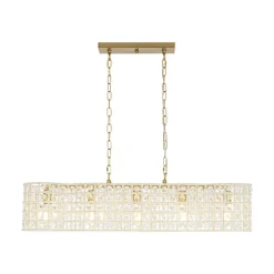 Art Deco Luxury Brass Crystal Linear Cage Island Chandelier