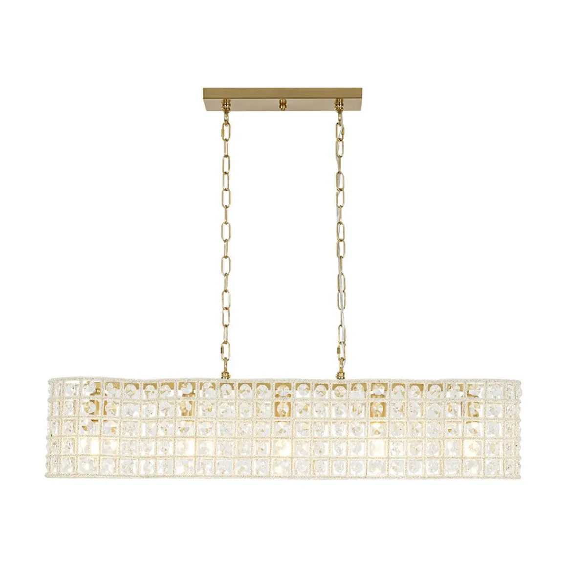 Art Deco Luxury Brass Crystal Linear Cage Island Chandelier