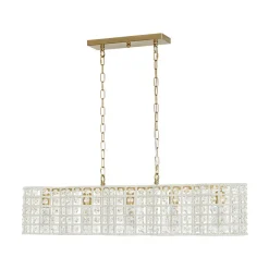 Art Deco Luxury Brass Crystal Linear Cage Island Chandelier