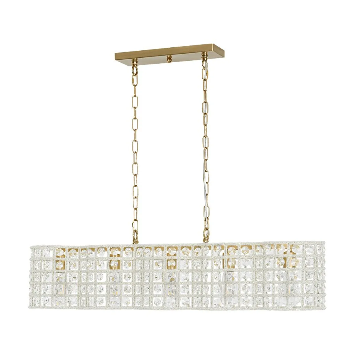 Art Deco Luxury Brass Crystal Linear Cage Island Chandelier