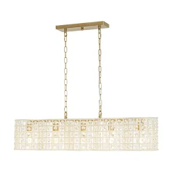 Art Deco Luxury Brass Crystal Linear Cage Island Chandelier