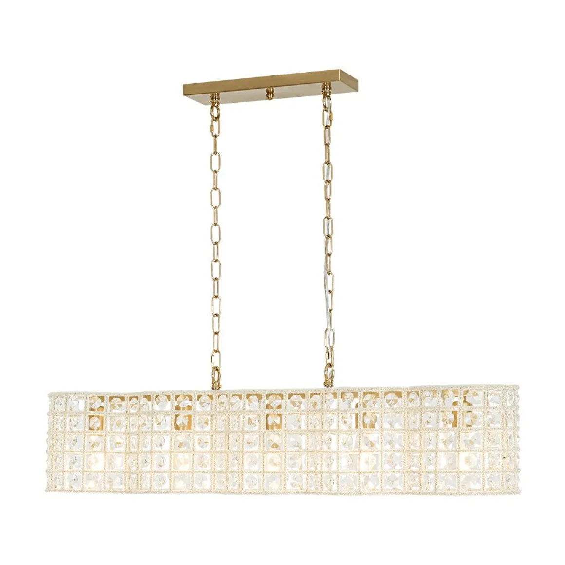 Art Deco Luxury Brass Crystal Linear Cage Island Chandelier